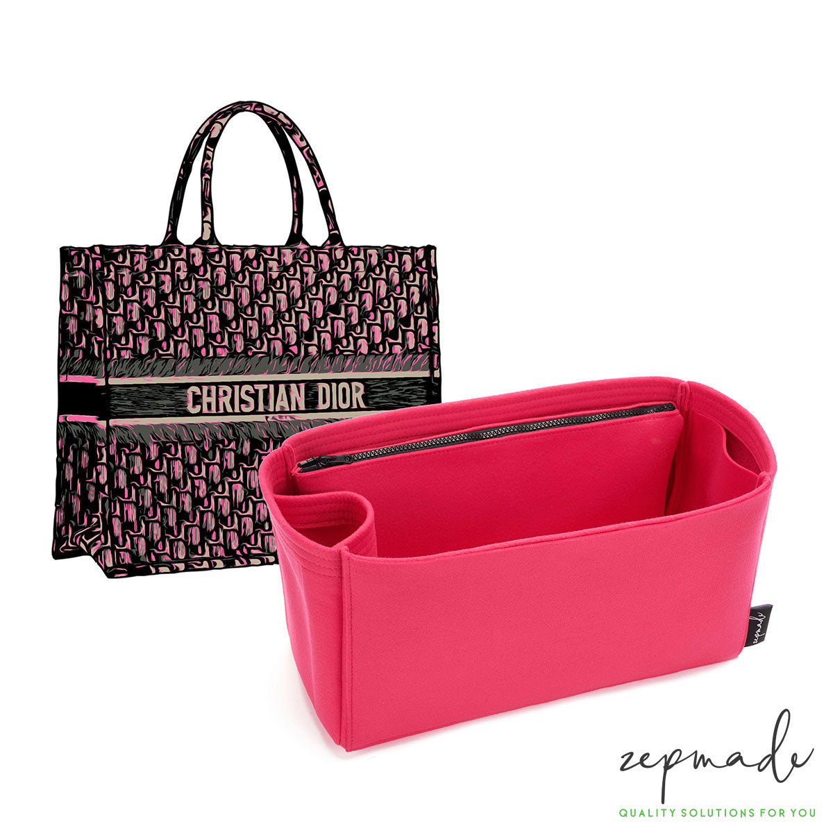 Purse Organizer for Dior Book Tote, Bag Organizer with Zipper Side Pouch and Single Bottle Holder
