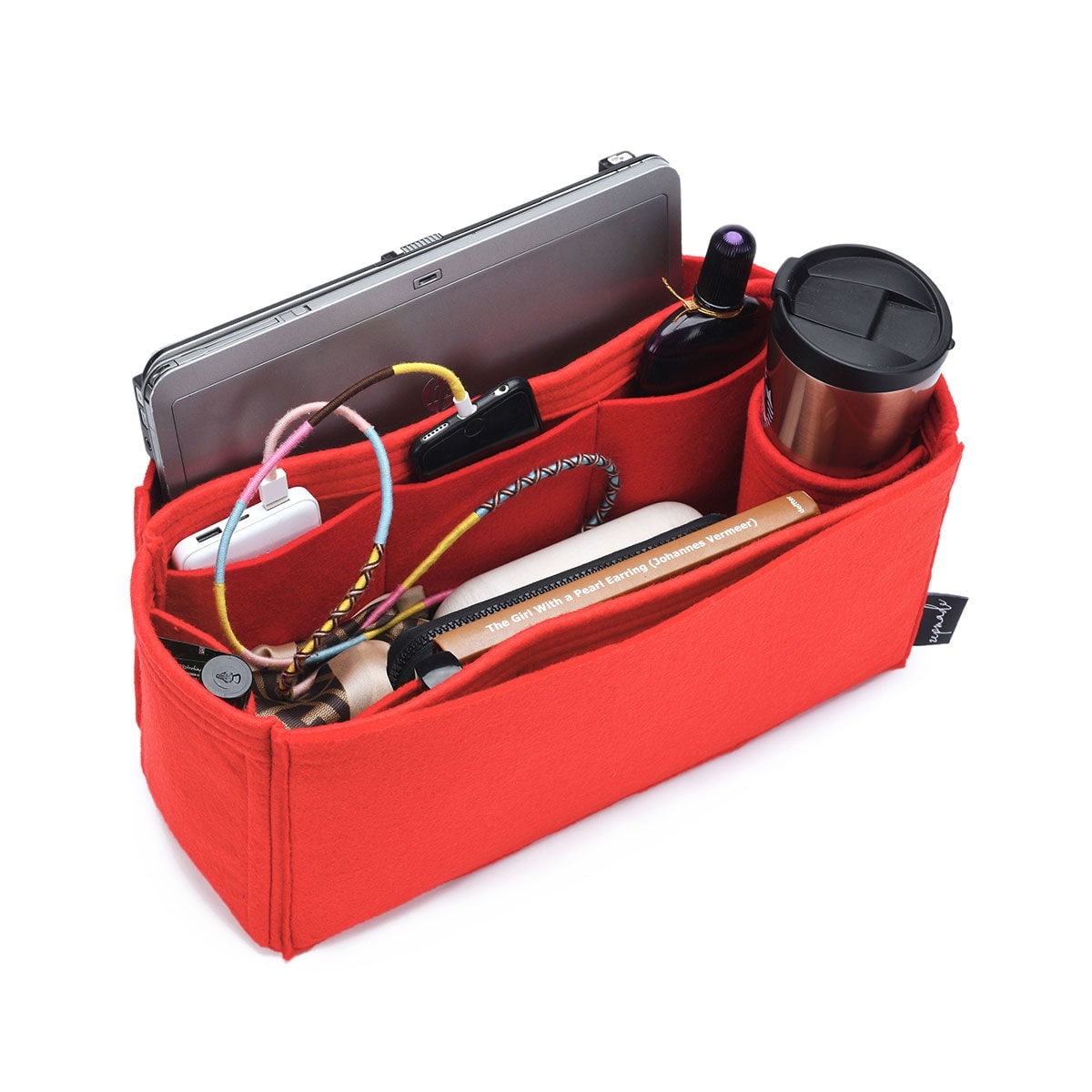 Purse Organizer Insert for Celine Horizontal Cabas, Bag Organizer with Laptop Compartment and Single Bottle Holder