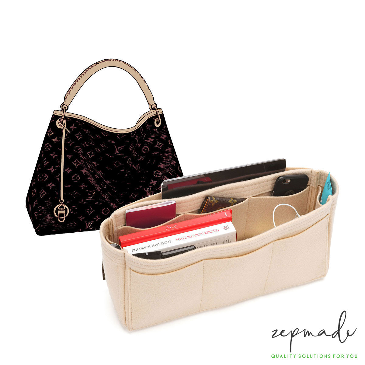 Louis Vuitton Artsy Organizer Insert, Classic Model Bag Organizer with Exterior Pockets