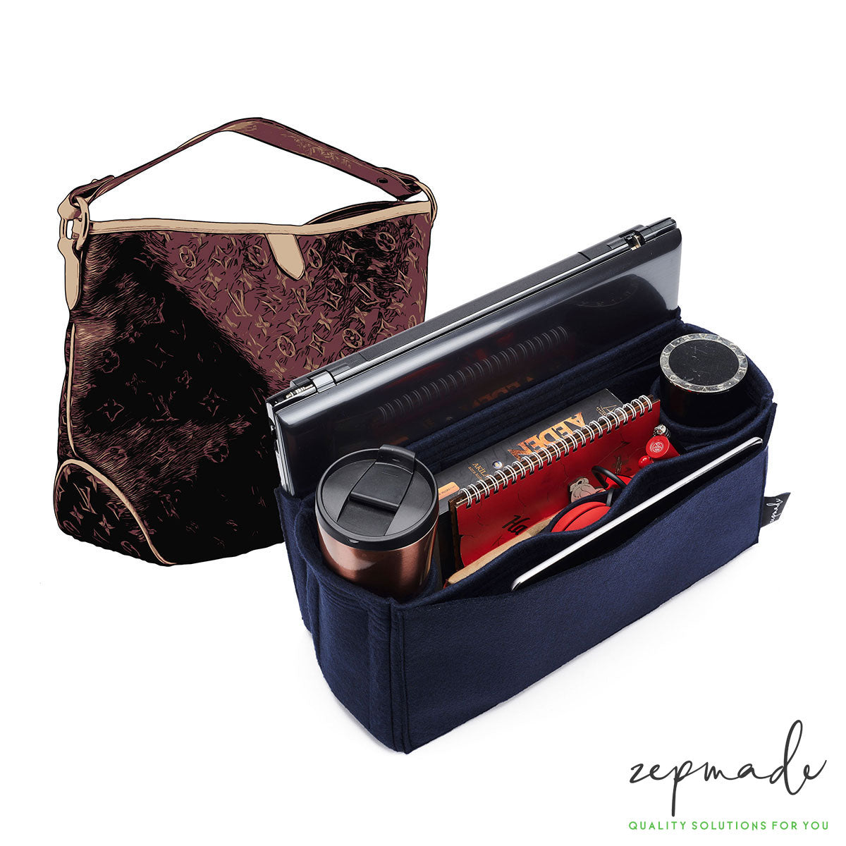 Louis Vuitton Delightful Organizer Insert, Bag Organizer with Laptop Compartment and Double Bottle Holders