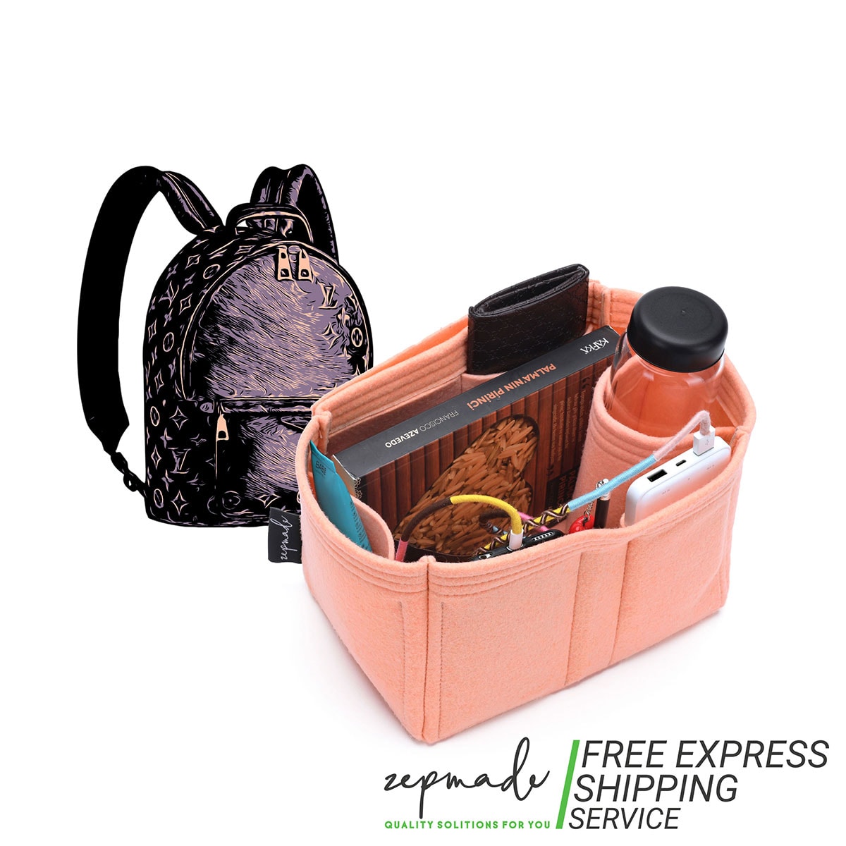 Louis Vuitton Palm Springs Backpack Organizer Insert, Backpack Organizer with Single Bottle and Pen Holders