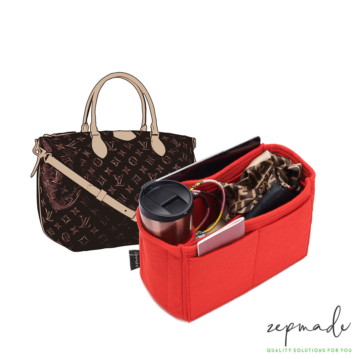 Louis Vuitton Turenne MM Purse Organizer Insert, Bag Organizer with Single Bottle Holder and Exterior Pockets