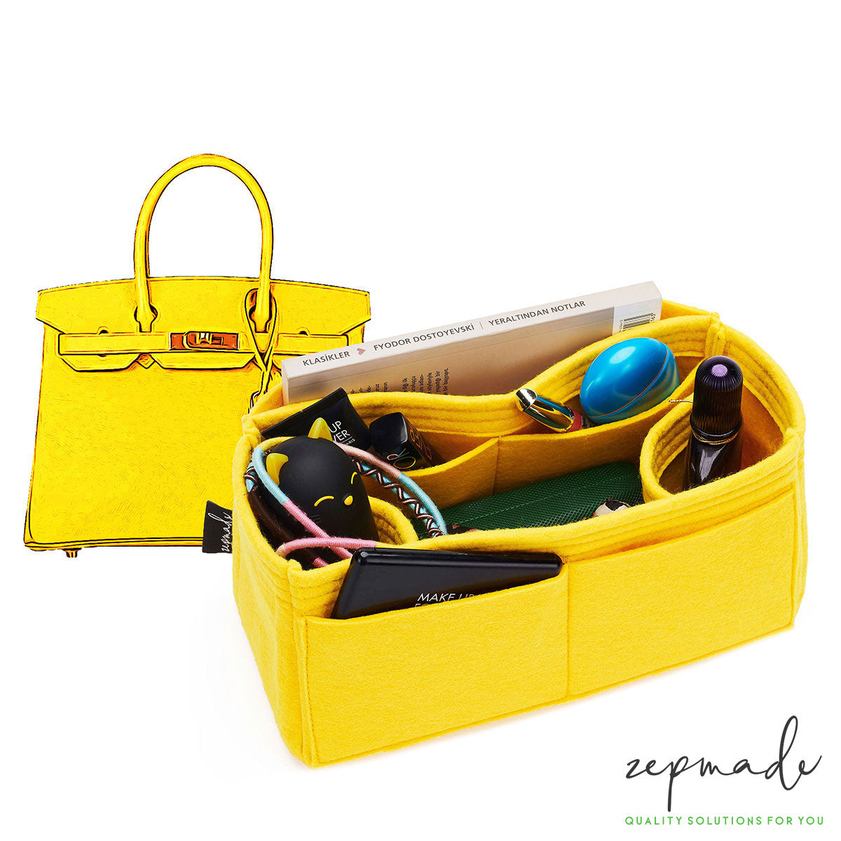 Bag and Purse Organizer with Zipper Top Style for Hermes Birkin 30, 35 and  40 (More colors available)