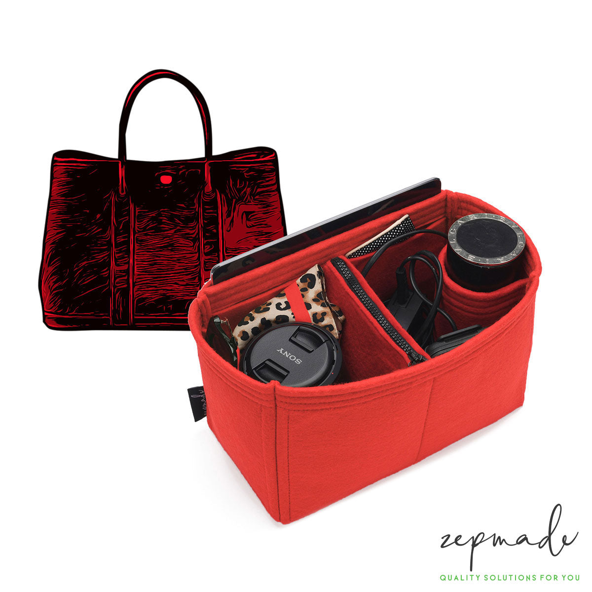 Bag and Purse Organizer with Zipper Top Style for Hermes Garden Party Models