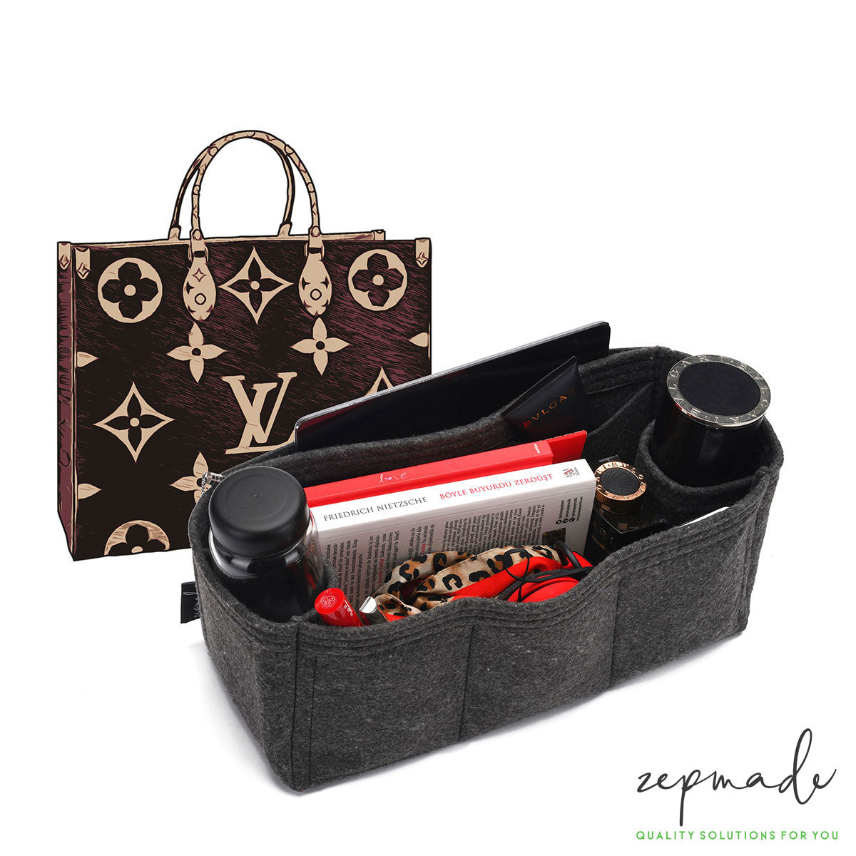 Louis Vuitton Onthego Purse Organizer Insert, Bag Organizer with Double  Bottle and Pen Holders
